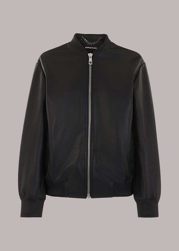 Black Laura Leather Bomber Jacket